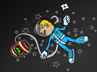 Out for a spacewalk art cartoon happy space