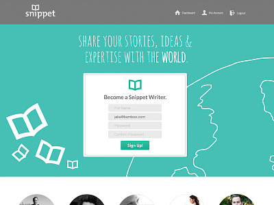 Snippet Writer Signup Page app book publishing snippet web