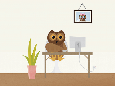 Owl illustration cartoon colour computer cute desk illustration image office owl wise