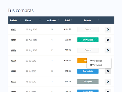 Orders Table bootstrap ecommerce flat interface invoice orders shop status table ui ux