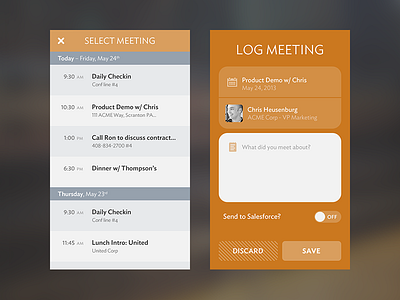 Log Meeting clean crm flat ios iphone minimal mobile orange tableview ui ux