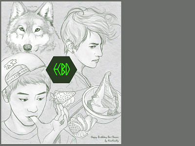 EXO - BD card for my friend card exo hbd illustration lineart wolf