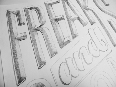 Freaks and Goons lettering pencil sketch