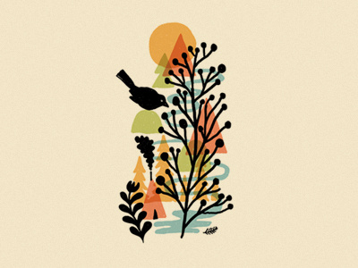 Autumn Forest autumn bird retro silk screen vintage