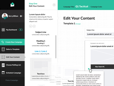 Portal concept content editing green sidebar ui