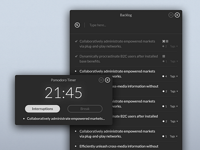 Pomodoro Technique App app backlog black button listing poland pomodoro search task ui ux widget