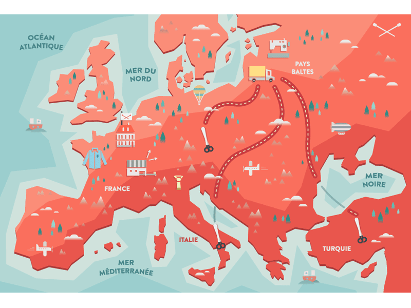 Animated Map - Hast animation flat gif illustraton loop map