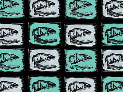 fresh fossil grid linocut print pattern