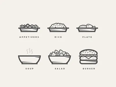 BARRIO Icons appetizers barrio burger icon icons logo plate rest rice salad soup wbd