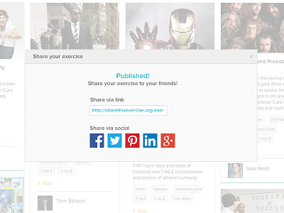 Share via design facebook google lightbox link linkedin pinterest publish share social twitter ui