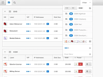 Onapp Groups filter groups menu tags vip