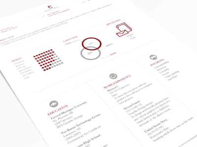 new resume WIP pt 2. cv layout icons resume text