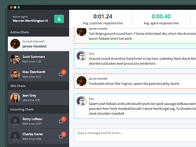 Chat Interface chat dark flat green interface light list message red ui x men