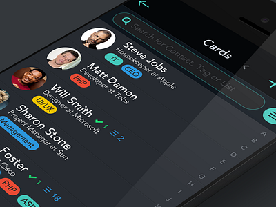 Contact list screen app avatar contact dark flat ios ios7 iphone list tag ui