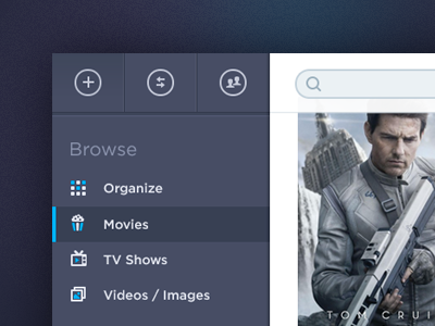 IMDB / Movie App Teaser (1) center dark flat media movie navigation sidebar ui