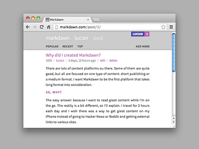Markdawn — Post View article markdown reading user experience user interface writing