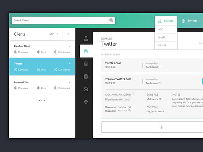 Client Manager categories client management clients dashboard gradient interface list organise ui ux web web app