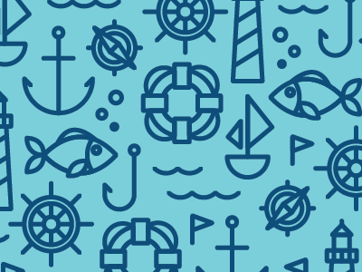 nautical anchor compass fish icons illustration nautical pattern sea ship