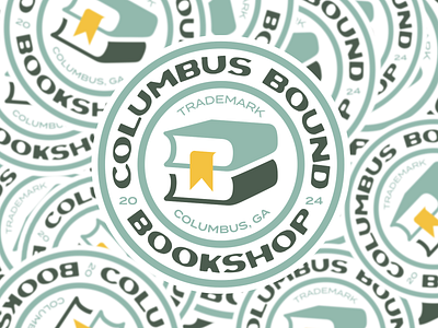 Columbus Bound® badge book book shop logo book shoppe logo bookmark books bookstore branding gold green logo sticker