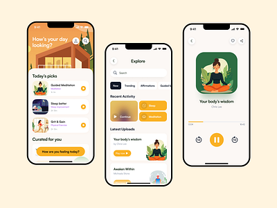 Meditation App app app design figma design health tracker app meditation mental health self care ui ui design wellness app