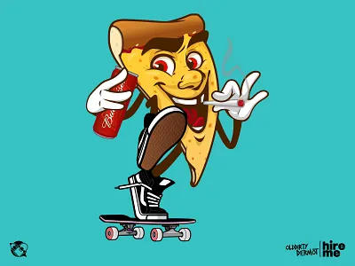 Pizza Man! beer graphics illustration pizza skateboarding t shirt design vans vector design