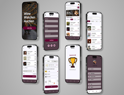 App UI____Wine Auction app app design app screen appui auction figma graphic design interface design landing page liquor app ui uiux user interface website design wine