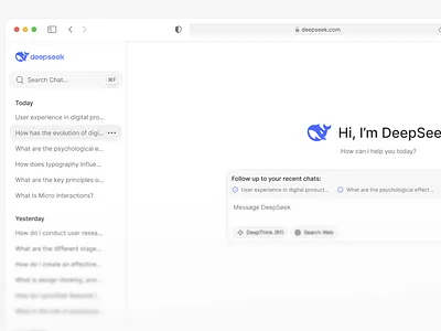 DeepSeek AI Chat Redesign 🐳 ai ai chat app chat chatgpt deepseek design generation minimal nvidia ui ux