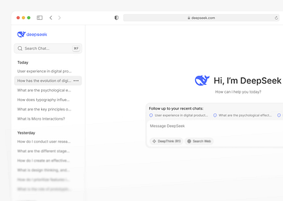 DeepSeek AI Chat Redesign 🐳 ai ai chat app chat chatgpt deepseek design generation minimal nvidia ui ux