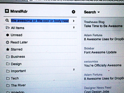 MnmlRdr Search app clean feed minimal reader rss search simple ui ux web web app