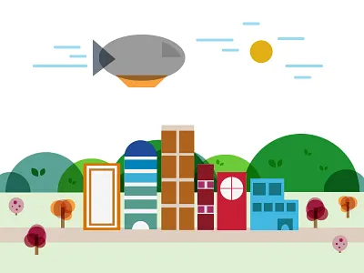 Blimp City blimp branding city skyline illustration