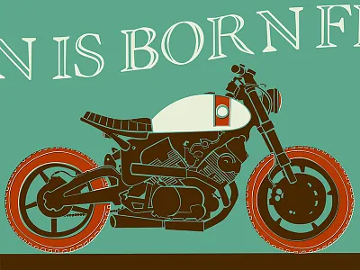 Man Is Born Free bike caferacer design illustration jacobmcalister motorcycle yamaha