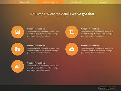 Don't Sweat the Details button concept flat hover icons login menu navigation sign up slider ui ux