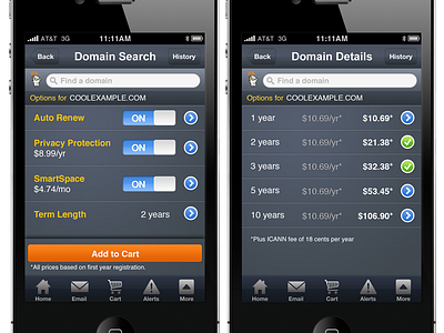 GoDaddy.com iPhone App mobile photoshop ui