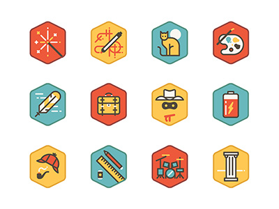 Icon Set 3 cat drums hexagon iconography icons lone ranger sherlock vector