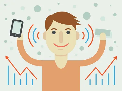 Infographic Dude bar graph dude guy happy infographic money phone wi fi