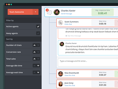 Chat Management Interface analytics chat dark flat interface management message red statistics ui x men