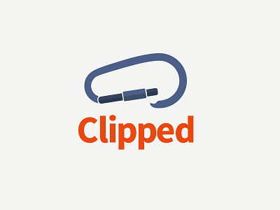 Hooked on climbing brand carabiner climb climbing clip flat icon identity logo shadow type