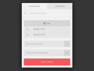 Explore Screen android button check date explore flat mobile search select ui user