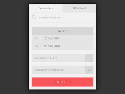 Explore Screen android button check date explore flat mobile search select ui user