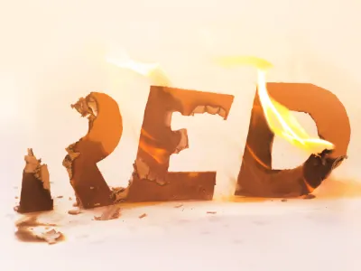 Heat burn cardboard fire flame hot physical ransom red show type typography