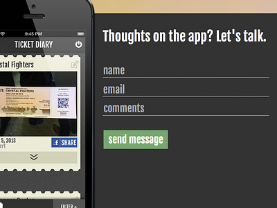 Ticket Diary Contact Form app contact design form ios landing page ticket diary tickets ui ux web website