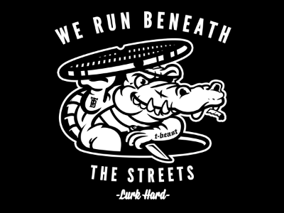 Alleygator alligator beast crook dagger eyepatch gator knife manhole sewer street street wear tattoos