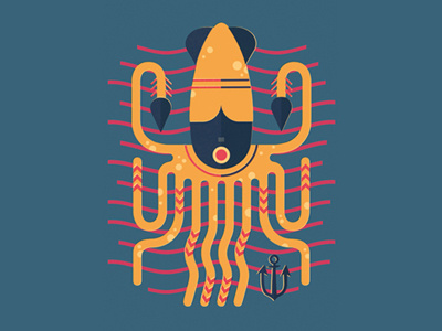 Kraken animal illustration kraken retro squid waves