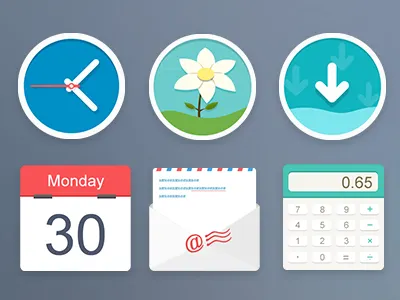 Qi-D calculator clock email icon