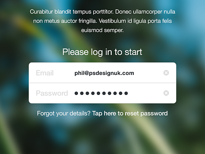 Simple iOS Login blur email form helvetica ios ipad iphone login password