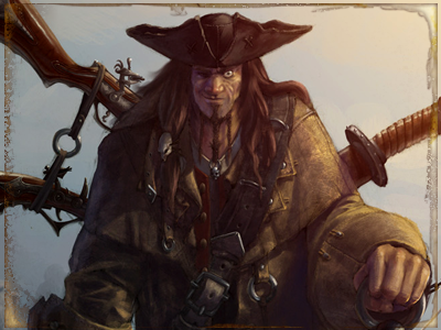 Yarrr captain character concept illustration pirate rifle sword