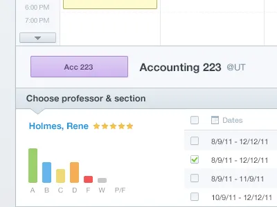 Course & Professor Planner calendar college courses dates education grades graph myedu rating stars