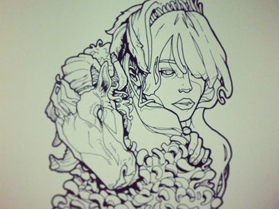 Sheeps Wool girl illustration pen ink sheep