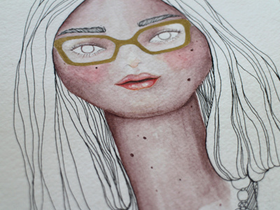 A girl with eyeglasses/Watercolor WIP eyeglasses fashion illustration girl illustration ink watercolor wip