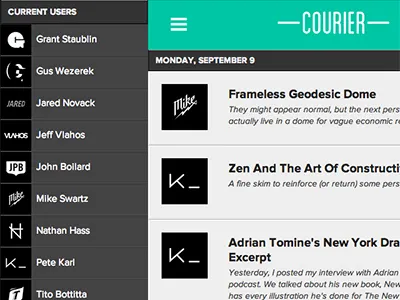 Courier basement company hamburger link navigation news sharing tool web